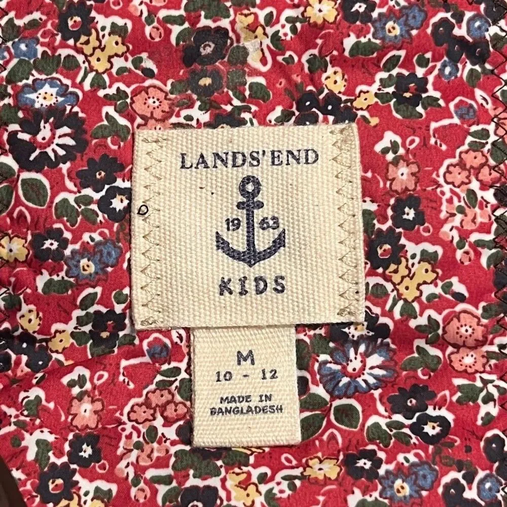 Lands' End Kids Red Floral Zip Down Puffer Vest Size‎ Medium